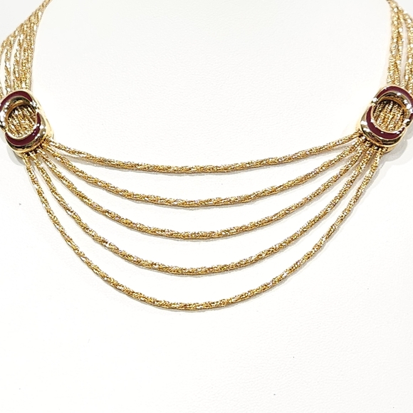 NWT Givenchy Vintage 1979 Multistrand Chain Necklace Maroon Red Crescent Accents - Picture 3 of 16